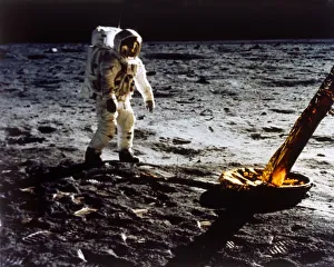 Buzz Aldrin by the leg of the Lunar Module, Apollo II mission, July 1969. Creator: Neil Armstrong Buzz Aldrin by the leg of the Lunar Module, Apollo II mission, July 1969. Creator: Neil Armstrong