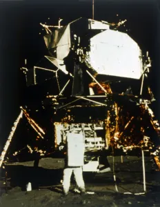 Buzz Aldrin by the Lunar Module on the surface of the Moon, Apollo II mission, July 1969 Buzz Aldrin by the Lunar Module on the surface of the Moon, Apollo II mission, July 1969