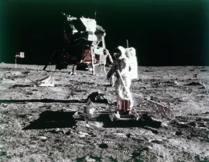 Buzz Aldrin sets up the seismic experiment, Apollo II mission, July 1969. Creator: Neil Armstrong Buzz Aldrin sets up the seismic experiment, Apollo II mission, July 1969. Creator: Neil Armstrong