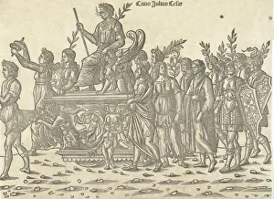 Black And White Woodcut Prints: Caesar riding on his chariot, from The Triumph of Caesar