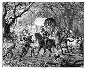 The Caffre War: Natives attacking a convoy, 19th century The Caffre War: Natives attacking a convoy, 19th century