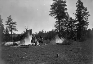 Vintage Native American Portraits Prints: Camp of the Root Diggers-Yakima, 1909, c1910. Creator: Edward Sheriff Curtis