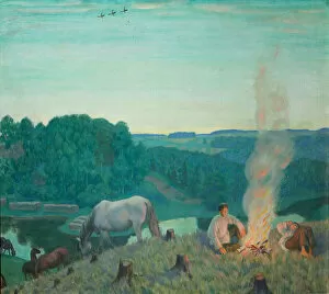 Campfire, 1916. Artist: Kustodiev, Boris Michaylovich (1878-1927)