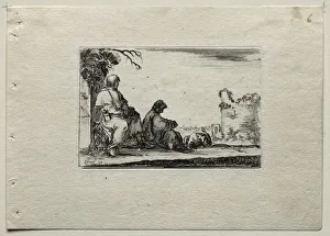 Stefano Della Bella Artist Prints: Caprices: Two Pilgrims Resting and a Peasant