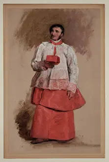 Oil On Paper Painting Prints: The Cardinal, between 1850 and 1900. Creator: Unknown