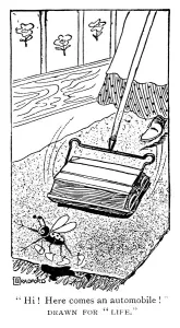 Print of a woman operating a carpet sweeper