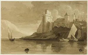 Black And White Lake Scene Prints: Castle on Lake, n.d. Creator: Unknown