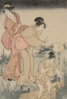 Kitagawa Utamaro Art Prints: Catching Fireflies Beneath a Willow Tree (right), c. 1796-1797. Creator: Kitagawa Utamaro