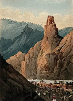 Mountain River Landscape Prints: Cavalry passing mountain river, Afghanistan. Creator: Unknown