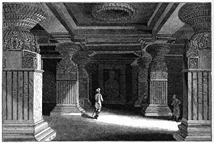 Caves of Ellora, India, 1847. Artist: Robinson Caves of Ellora, India, 1847. Artist: Robinson