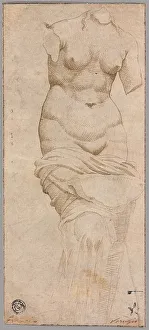 Brown Ink Artwork Prints: Celestial Venus (recto); Main Hall, Baths of Diocletian (verso), c.1535. Creator: Unknown