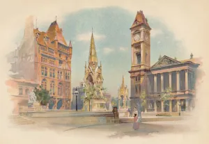Prints of Chamberlain Square, Birmingham. Showing the High School for Girls, The Chamberlain Memorial, and the Art Gallery, c1890. After a photograph of William Pumphrey (1817-1905) Charles Wilkinson Prints: Heritage Images Print: Chamberlain Square, Birmingham, c1890