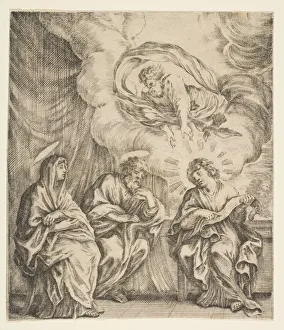 Black And White Christian Images Prints: Child Jesus Explaining the Scriptures to His Mother and St. Joseph, ca. 1627