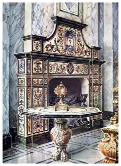 Chimneypiece and table in coloured Florentine mosaic, 1910. Artist: Edwin Foley Chimneypiece and table in coloured Florentine mosaic, 1910. Artist: Edwin Foley