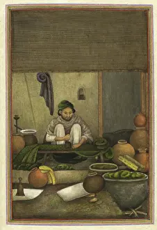 Green cloth print with red geometric design, 1825