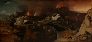 Prints of Christs Descent into Hell. Desolate landscape with a burning city at the right and the river Styx Hieronymus Bosch Prints: Christ's Descent into Hell Print: River Styx and Burning City