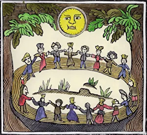 A circle of witches dancing beneath a full Moon, 19th or early 20th century. Artist A circle of witches dancing beneath a full Moon, 19th or early 20th century. Artist