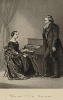Clara Schumann Portrait Prints: Clara and Robert Schumann, 1850. Creator: Anonymous