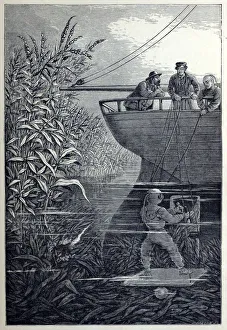 Historical Ship Illustration Prints: Clearing the Screw, from Under the Waves, or Diving in Deep Waters, pub. 1887. Creator