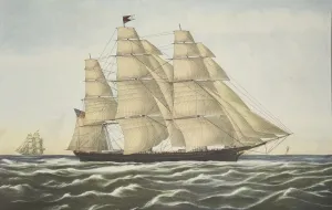 Colour Lithograph Print of Clipper Ship Flying Cloud, 1852