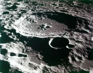 Close-up view of a crater on the surface of the Moon. Creator: NASA Close-up view of a crater on the surface of the Moon. Creator: NASA