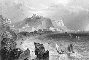The coastline at Hastings, East Sussex, 1840.Artist: R Wallis The coastline at Hastings, East Sussex, 1840.Artist: R Wallis