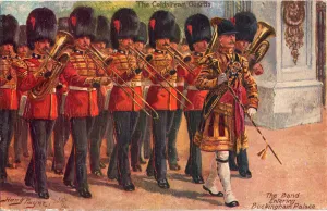 The Coldstream Guards - The Band entering Buckingham Palace, c1930. Creator: Harry Payne The Coldstream Guards - The Band entering Buckingham Palace, c1930. Creator: Harry Payne