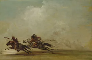 American Indian History Prints: Comanche Warrior Lancing an Osage, at Full Speed, 1837-1839. Creator: George Catlin