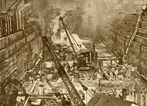 British Civil Engineering Projects Prints: Constructing a Dry Dock at Swansea, c1930. Creator: Unknown