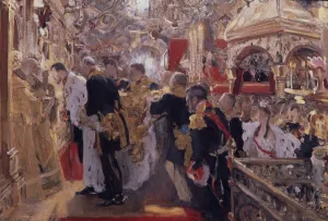 The Coronation of Emperor Nicholas II in the Assumption Cathedral, 1896. Artist: Serov The Coronation of Emperor Nicholas II in the Assumption Cathedral, 1896. Artist: Serov