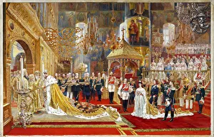 Coronation of Empreror Alexander III and Empress Maria Fyodorovna, 1883-1888. Artist: Becker, Georges (1845-1909) Coronation of Empreror Alexander III and Empress Maria Fyodorovna, 1883-1888. Artist: Becker, Georges (1845-1909)