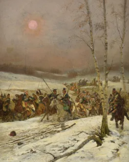 Coalition Wars History Prints: Cossacks Attacking a squadron of the Guards of Honour, c. 1910. Artist: Detaille