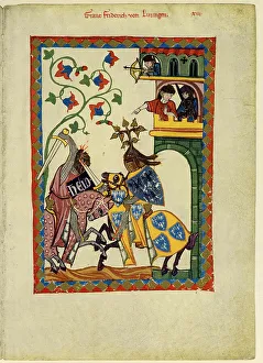 Count Friedrich II von Leiningen (From the Codex Manesse), Between 1305 and 1340. Artist: Anonymous Count Friedrich II von Leiningen (From the Codex Manesse), Between 1305 and 1340. Artist: Anonymous