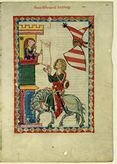 Count Konrad von Kirchberg (From the Codex Manesse), Between 1305 and 1340. Artist: Anonymous Count Konrad von Kirchberg (From the Codex Manesse), Between 1305 and 1340. Artist: Anonymous