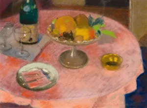 Print of a covered table in a private collection