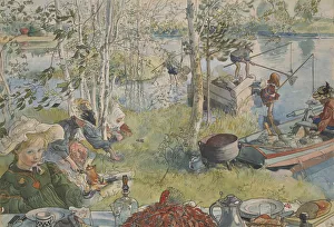 Carl Larsson Paintings Prints: Crayfishing