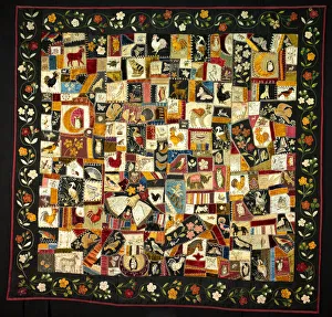 Crazy Quilt with Animals, New York, 1886. Creator: Florence Elizabeth Marvin Crazy Quilt with Animals, New York, 1886. Creator: Florence Elizabeth Marvin