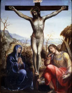 The Crucifixion with the Virgin and John the Baptist, c1540. Artist: Sodoma The Crucifixion with the Virgin and John the Baptist, c1540. Artist: Sodoma