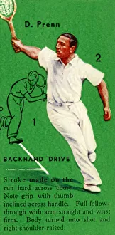 Tennis Players In Action Prints: D. Prenn - Backhand Drive, c1935. Creator: Unknown