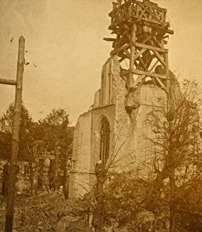 Monochrome War Images Prints: Damaged church, c1914-c1918