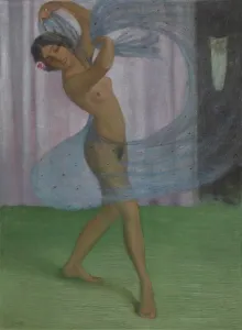 Tempera On Canvas Paintings Prints: Dancer with veil, watched by a man, c1903. Creator: Mueller, Otto (1874-1930)