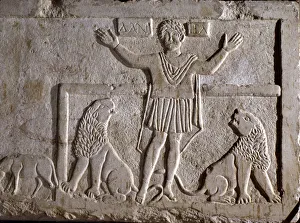 Daniel in the lions Hebrew prophet Daniel, detail of the relief in the sarcophagus in Ecija Daniel in the lions Hebrew prophet Daniel, detail of the relief in the sarcophagus in Ecija