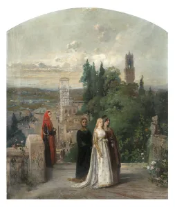 Prints of Dante and Beatrice. Private Collection Gerolamo Induno Prints: Gerolamo Induno's Print of Dante and Beatrice