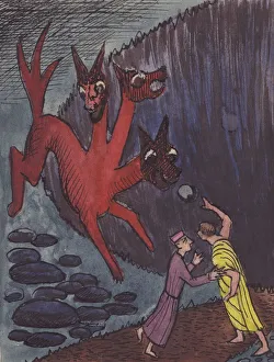 Dante and Virgil with three-headed monster, 1951. Creator: Shirley Markham Dante and Virgil with three-headed monster, 1951. Creator: Shirley Markham
