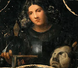 Print of David holding Goliath's severed head