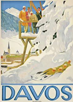 Skiing In The Mountains Prints: Davos, 1918