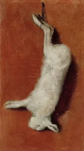Print of a dead hare in a study setting, created by Albert Edelfelt