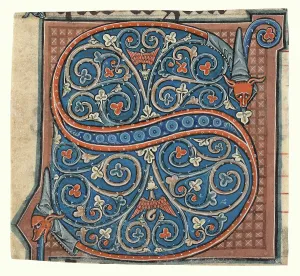 French Heritage Artwork Prints: Decorated Initial from an antiphonal, about 1260-1270. Creator: Unknown