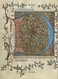 Gold Leaf Illuminated Manuscript Prints: Decorated Initial D; Psalter; Ornamented Initial D, about 1390. Creator: Unknown