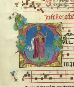 Decorated Initial D: Saint John the Baptist, 1470-1480 Print